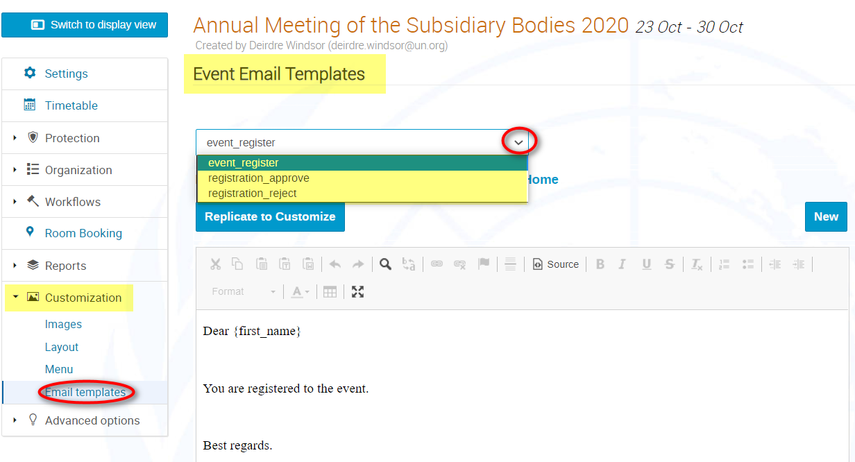 Email templates listing screenshot